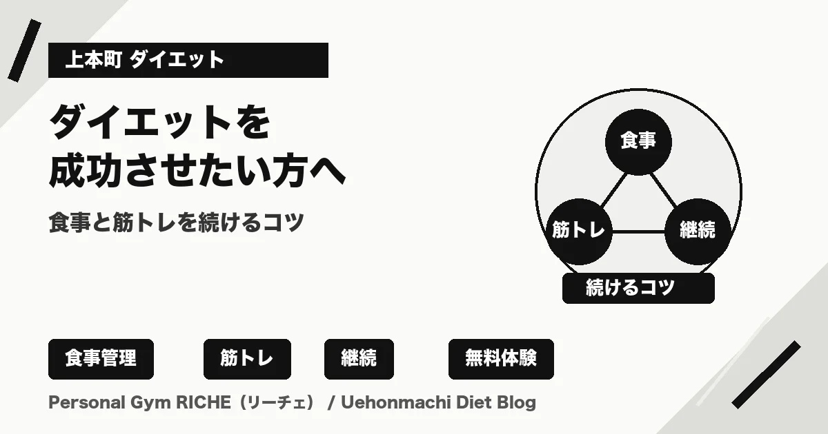 上本町でダイエットを成功させたい方へ｜食事と筋トレを続けるコツ